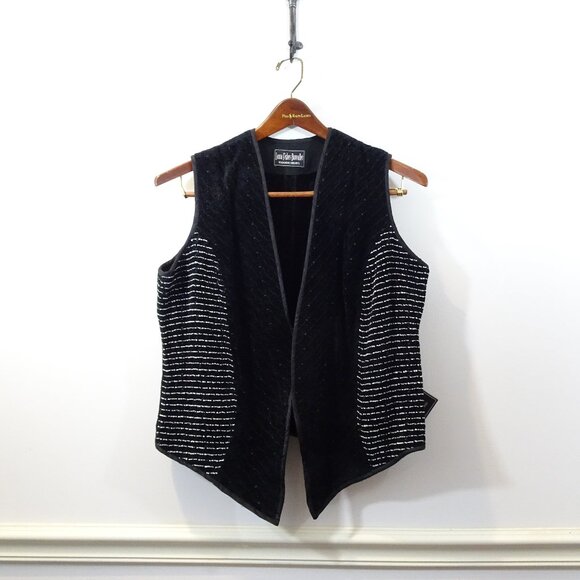 Laura Fisher-Bonvallet Beauxchenes Fibre Arts Chenille Vest Size 3 Black White - Picture 1 of 9